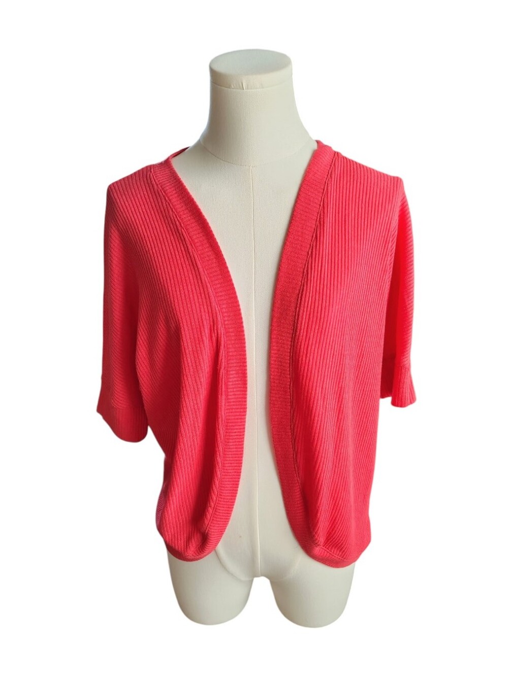 Self Esteem Reddish Pink Ribbed Short Sleeve Stretchy Bolero Size Medium